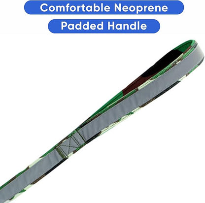 Pawtitas Personalized Camo Green Dog Leash 6 ft Custom ID Lead for Dogs & Puppies Reflective Comfortable Padded Handle Embroidered Name & Phone Number