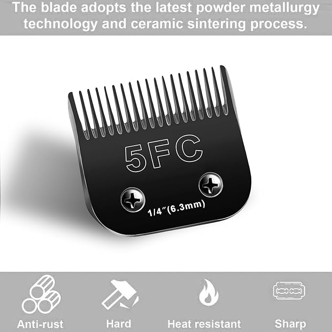 Audoc 2PCS 5FC Blades Dog Grooming Blades Compatible with Andis/Oster A5/Wahl KM-10 Series Dog Clippers,Detachable Clipper Replacement Blade,Black(5FC/2PCS)
