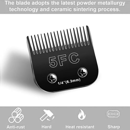 Audoc 2PCS 5FC Blades Dog Grooming Blades Compatible with Andis/Oster A5/Wahl KM-10 Series Dog Clippers,Detachable Clipper Replacement Blade,Black(5FC/2PCS)