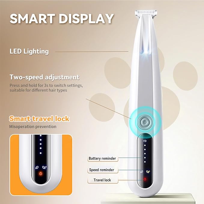 2026 New Pet Precision Trimmer, Dog Paw Trimmer with LED Light, Low Noise, IP68 Waterproof, Dual-Speed Motor, Suit for Trimming Paw, Ear, Face, Butt, Eyebrows, USB Rechageble
