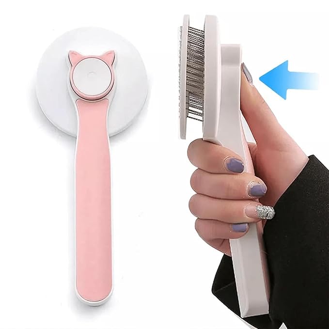 Cat Grooming Brush Slicker Brush for Pet Self Cleaning Hair Removal with Stainless Steel Needles Shedding & De-Matting Tool Hair Remover for Pet Dogs Cats (Pink)