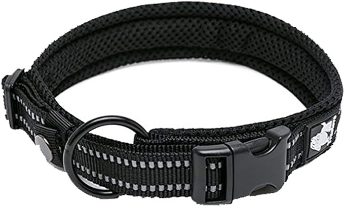 Truelove Dog Collar Reflective Premium Duraflex Buckle,High Grade Nylon Webbing No Choke Basic Collars TLC5011(Black,L)
