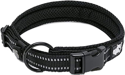 Truelove Dog Collar Reflective Premium Duraflex Buckle,High Grade Nylon Webbing No Choke Basic Collars TLC5011(Black,L)