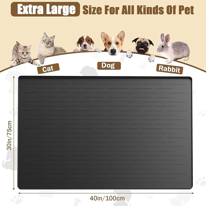 40"x30" Extra Large Silicone Pet Food Mat, XXL Pet Feeding Mat with Raised Edges, Waterproof Dog Bowl Mat for Food and Water, Cat and Dog Placemat for Floors, Light Gray