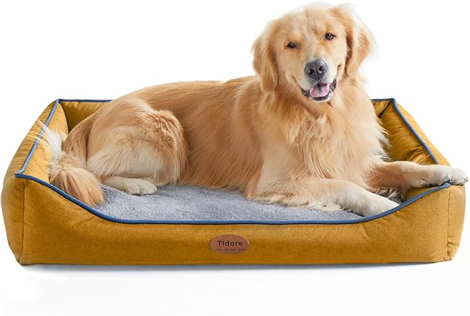 Tidore Orthopedic Dog Beds for Medium Dogs, Durable Egg Crate Foam Sofa Dog Bed wit Washable Removable Cover,Waterproof Lining,Pet Bed for Large Dogs (Mustard Yellow, 39.4" L x 31.5" W x 7.4" Th)
