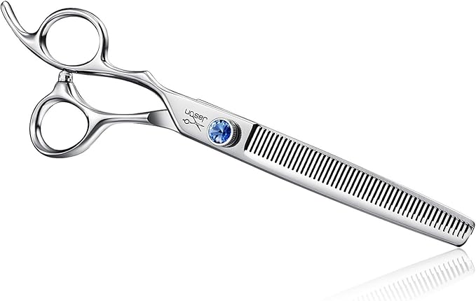 JASON Left Handed 7" 50 Teeth Blending Dog Grooming Scissor, Ergonomic Cats Grooming Thinning Shears Pets Trimming Kit with Offset Handle and a Jewelled Screw, Sharp, Comfortable Blender Christmas