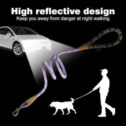 lynxking Rope Dog Leash 6 FT with Comfortable Padded Handle, Highly Reflective Threads Leash for Small Medium Large Dogs (Light Purple, 2PCS Large 1/2in x 6ft-Rope Clasp)