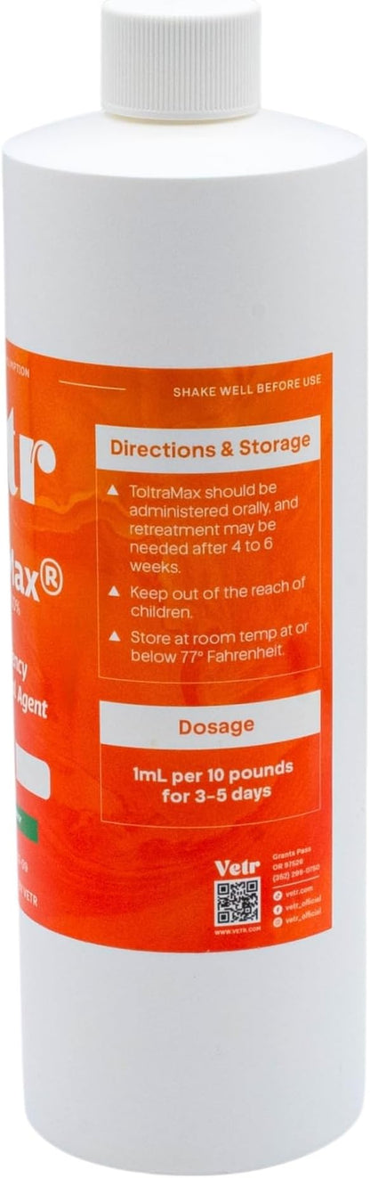 ToltraMax Toltrazuril 10.0% for Horses, Dogs, Cats, 500mL/16.9 Ounce, for Non-Food Chain Animals, Alfalfa