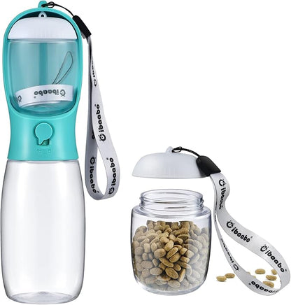 Cibaabo Dog Water Bottle with Food Container, Travel Puppy Water Bowl, Portable Pet Dispenser, Dog Stuff Accessories Items, Puppy Essentials Necessities for Yorkie Chihuahua Cat Walking and Hiking