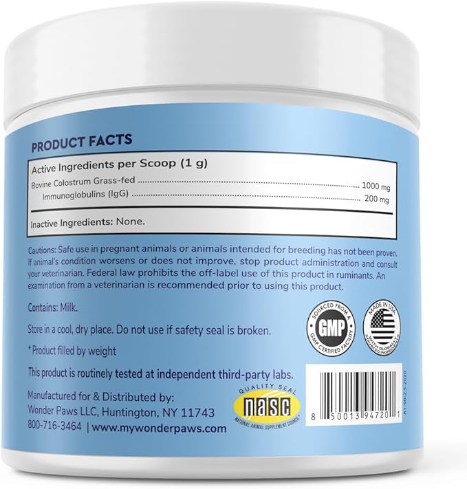 WONDER PAWS Premium Grass Fed Colostrum for Dogs – Pure Bovine Colostrum for Dogs – Immune, Allergy, Skin & Itch Relief – All Ages, Sizes & Breeds – 3.20oz