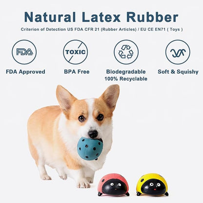 Pawdoer 3 Pack Squeaky Dog Toys for Medium Dogs, Soft Latex Squeaky Dog Ball, Cute Funny Squeak Ladybug Pet Toys