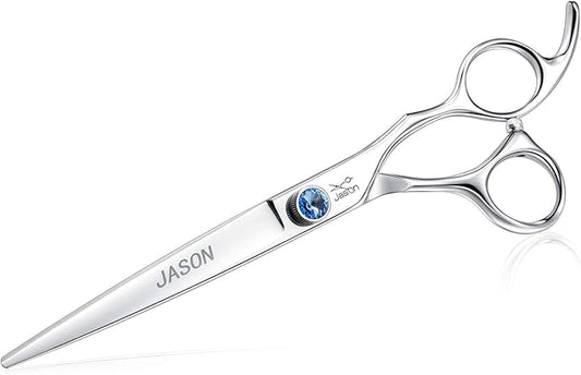 JASON 7" Straight Dog Grooming Scissors, Ergonomic Pets Grooming Shears, Premium Cats Trimming Kit with Offset Handle and Jewelled Screw, Sharp, Comfortable Christmas Gift