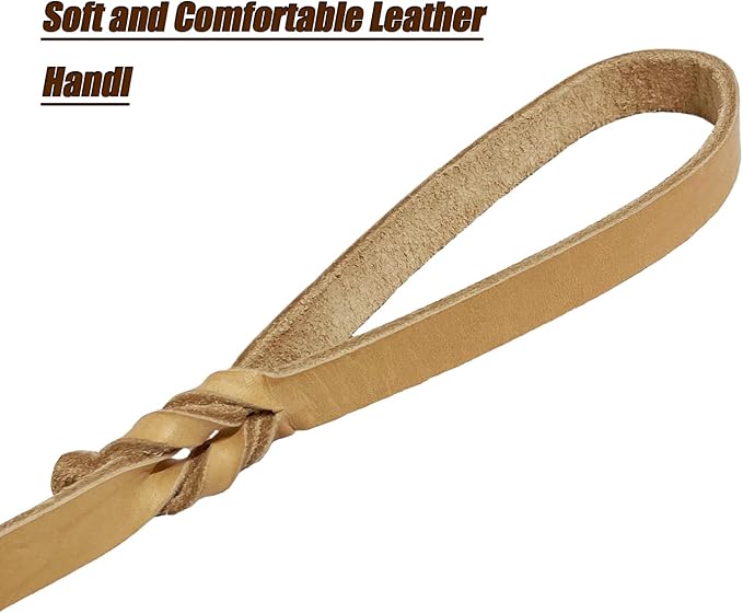 LWBMG Leather Dog Leash - 6ft x 1/2 inch Heavy Duty, Braided, Comfortable for Large, Medium & Small Dogs - Training Tan