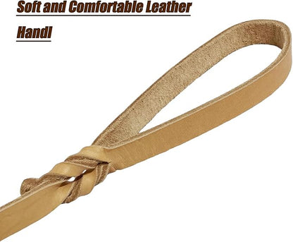 LWBMG Leather Dog Leash - 6ft x 1/2 inch Heavy Duty, Braided, Comfortable for Large, Medium & Small Dogs - Training Tan
