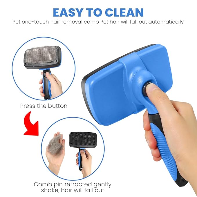 Self-Cleaning Pet Grooming Brush – Deshedding Tool - Removes Loose Fur- Easy One-Click Fur Removal - Hair Brush - Pet Hair Removal Tool - Cat brush - Dog brush for Shedding - Dog hair remover - Large
