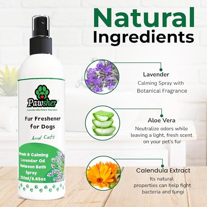 Pawsher Dog Perfume Spray Long Lasting, Refreshing & Calming Lavender Scent for in Between Baths, Odor Eliminating for Dogs & Cats, Dog Cologne & Deodorizer Perfume, 8.45 oz