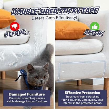 Extra Long Roll Cat Scratch Furniture Protector Tape – Single-Sided Anti-Scratch Furniture Guard (88 ft) – Clear, Flexible & Easy to Cut – Not for Leather, Velvet, Microfiber