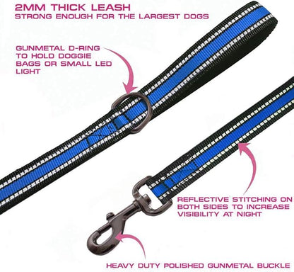 JSXD Heavy Duty Double Handle Dog Leash - 5 FT with Comfortable Padded and Reflective Rope, Suitable for Small, Medium, Large Dogs (Wide-Blue)