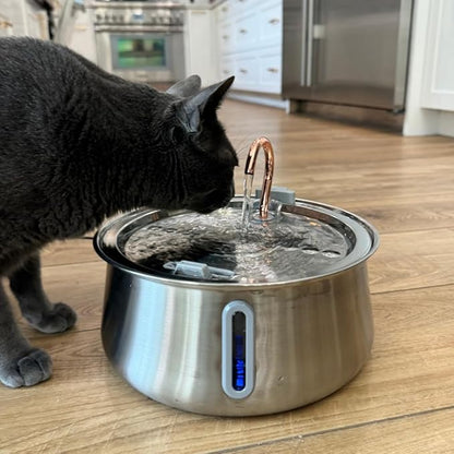 KittySpout Stainless Steel Cat Water Fountain Automatic Drinking Fountain, Quiet Circulating Water Bowl, Dishwasher Safe, Indoor Pet Fountain for Hydrated Healthy Cats (Stainless Steel, 4L Corded)