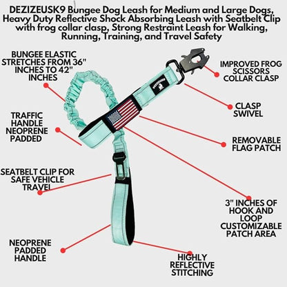 Heavy Duty Bungee Dog Leash - Shock Absorbing, Seat Belt Clip, Quick Release Frog Clasp, Double Padded Handles, for Large and Medium Dogs, Durable for Training, Walking, Car Safety, Outdoor Adventure