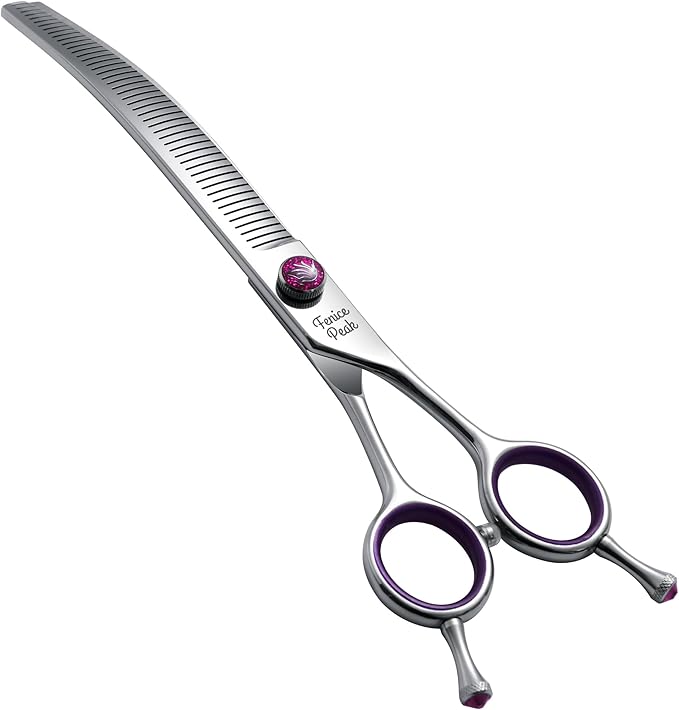 Fenice Peak 7" Professional Dog Grooming Scissors 55% Thinning, 30-Degree Curved Blender, Japanese 440C Gromming Shear for Trimming Dogs Cats and Other Pets face and paws