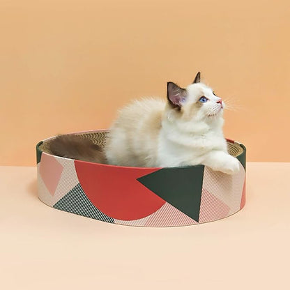ComSaf Cat Scratcher Cardboard Bed Lounge Couch for Indoor Cats Oval Shape 17"x13", Kitty Cat Scratching Pad Recycle Corrugate Scratcher Long Lasting Furniture