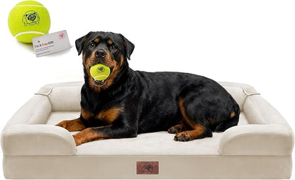 Orthopedic Dog Bed for Extra Large Dogs, XXL Waterproof Egg Crate Memory Foam Pet Bed Bolsters with Removable Washable Cover & Non-Slip Bottom, Tennis Ball Toy, 45x35