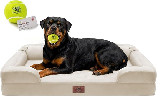 Orthopedic Dog Bed for Extra Large Dogs, XXL Waterproof Egg Crate Memory Foam Pet Bed Bolsters with Removable Washable Cover & Non-Slip Bottom, Tennis Ball Toy, 45x35