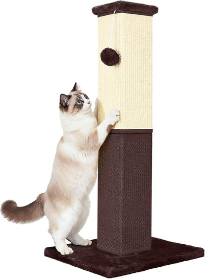 YULOYI Cat Scratching Post, 32 Inch Cat Scratching Post for Large Cats, Cat Scratcher with Nature Sisal, Cat Scratch Post for Indoor Large Cats and Kitten, Brown