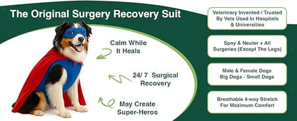 SurgiSnuggly Veterinary Invented Dog Surgical Recovery Suit for Female Spay or Male Dogs Neuters, E Collar Cone Alternative Bodysuit for After Surgery Small, Medium, Large Dogs XLS BR