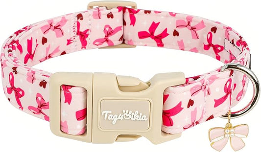 Adjustable Girl Dog Collars with Pink Bow, Cute Spring Summer Collar for Girl Boy Dog, Pink Pet Collar for Small Medium Large Dogs-XS