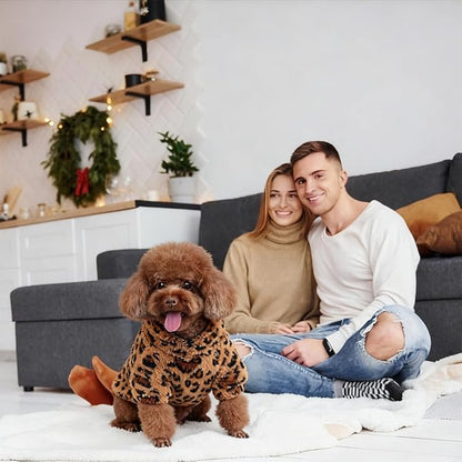 GreenJoy Leopard Print Dog Sweater – Stretchy Fleece Dog Turtleneck Sweatshirt for Puppies & Cats, Soft & Warm Pet Winter Clothes for Small, Medium & Large Dogs (Coffee Brown, Large/X-Large)