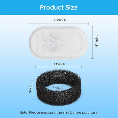 4 Pack Cat Water Fountain Filters Replacement & Pre-Filter Sponges for 3.2L/108Oz & 67oz/2L Stainless Steel Pet Fountain, Carbon Filters for Automatic Cat Water Dispenser