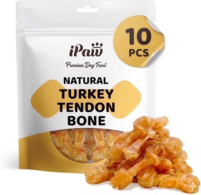 iPaw 10 Pcs Value Pack Turkey Tendon for Dogs, Ingredient Sourced from USA, Hypoallergenic, All Natural Human Grade Puppy Chew, Dog Treats for Signature Series, Rawhide Alternative, Bone (Small)