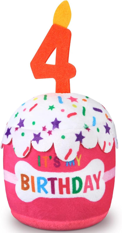Dog Birthday Cake Toy Accessories for Girl Boy Gifts, Squeaky Plush Toy for Dog Birthday Party Decor Favor for Large, Medium and Small Dogs(4th,Pink)