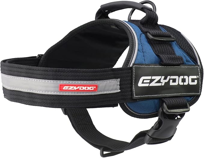 EzyDog Convert Dog Harness – Trail-Ready Rugged Harness for Walking, Hiking & Outdoors with Reflective Piping, Badge Attachment Points, Traffic Handle, & Comfort Lining (Medium, Blue)
