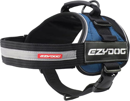 EzyDog Convert Dog Harness – Trail-Ready Rugged Harness for Walking, Hiking & Outdoors with Reflective Piping, Badge Attachment Points, Traffic Handle, & Comfort Lining (Medium, Blue)
