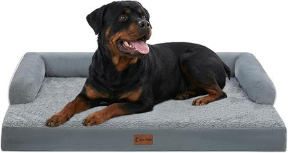 Casa Paw Orthopedic Dog Beds for Extra Large Dogs, Waterproof Egg Crate Foam XL Dog Bed with Sides 48x30Inch, Big Dogs Couch Beds with Removable Washable Cover and Nonskid Bottom, Grey