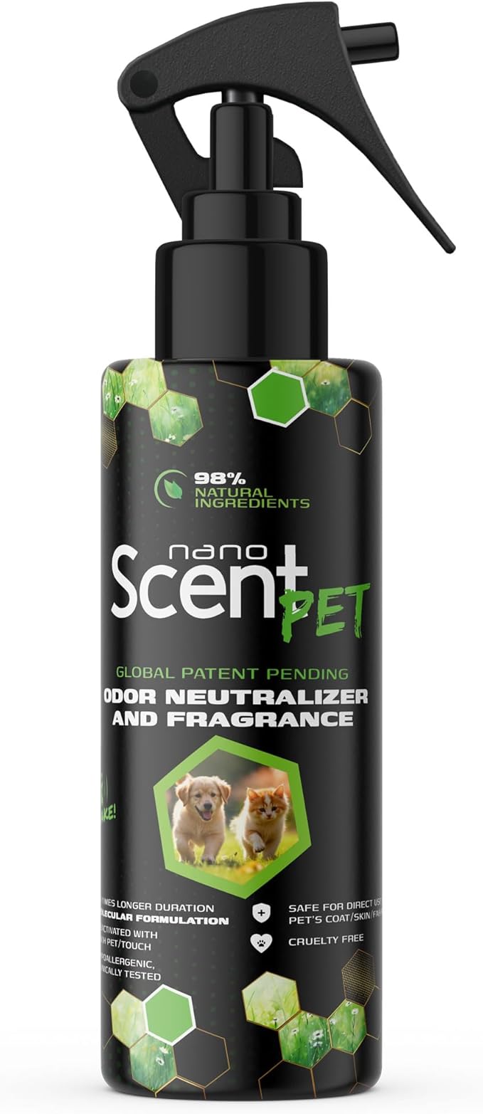 PET Odor Neutralizing Pet Freshening Spray, Nano-Activated, 98% Natural, Alcohol-Free Grooming Spray for Dogs, Cats & Fabrics, Long-Lasting Touch-Release Fragrance - Spring Mist (200mL)