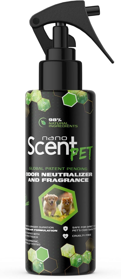PET Odor Neutralizing Pet Freshening Spray, Nano-Activated, 98% Natural, Alcohol-Free Grooming Spray for Dogs, Cats & Fabrics, Long-Lasting Touch-Release Fragrance - Spring Mist (200mL)