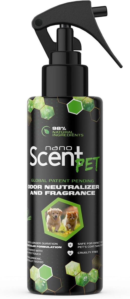 PET Odor Neutralizing Pet Freshening Spray, Nano-Activated, 98% Natural, Alcohol-Free Grooming Spray for Dogs, Cats & Fabrics, Long-Lasting Touch-Release Fragrance - Spring Mist (200mL)