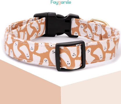 Faygarsle Fall Dog Collar - Adorable Ghost Pattern for Small, Medium & Large Dogs - Cute Orange Neckwear for Boys & Girls