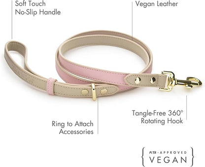 NINA WOOF Leather Dog Leash - Slim Leash with Reinforced Hardware, European Design, Pink, 4ft