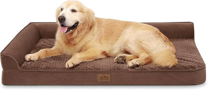 COZY KISS Orthopedic Dog Bed for Extra Large, XXL Dogs Bed, L Shaped Foam Anti-Slip Bottom Giant Pet Cat Sofa with Washable Cover, Suitable for Pet Up to 150 lbs, 48x32x7.5 inch, Brown