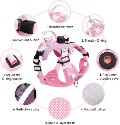 Cat Harness and Leash Set with AirTag Holder: Upgraded Escape Proof Vest with Lead for Small Dog Puppy Large Cat Walking，Soft Breathable Mesh Coat with Reflective Strip (Pink, L)