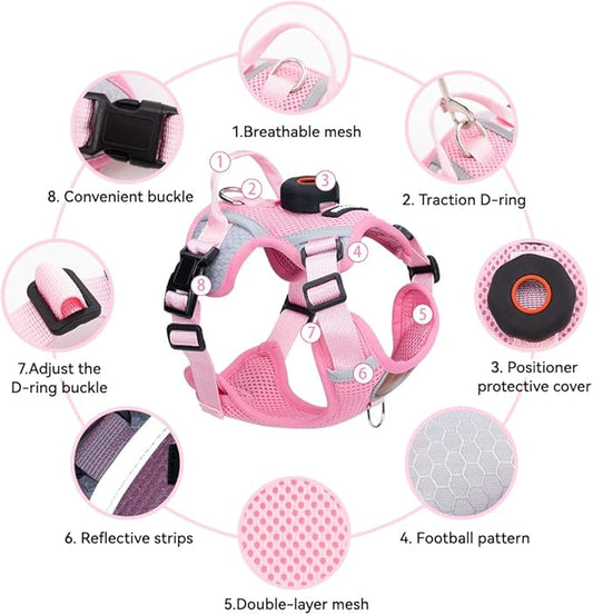 Cat Harness and Leash Set with AirTag Holder: Upgraded Escape Proof Vest with Lead for Small Dog Puppy Large Cat Walking，Soft Breathable Mesh Coat with Reflective Strip (Pink, L)