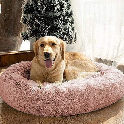 MFOX Calming Dog Bed (S/M/L/XL) for Medium and Large Dogs Comfortable Pet Bed Faux Fur Donut Cuddler Up to 15/30/50/90lbs
