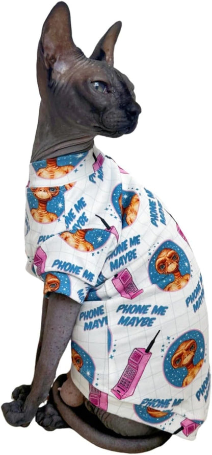 Limited Edition Sphynx Cat T-Shirts Elastic Hairless Cat Sweatshirt Pet Kitten Clothes Round Collar Kitten Shirts Vest Cats & Small Dogs Apparel (Alien, S (3.3-4.4 lbs))