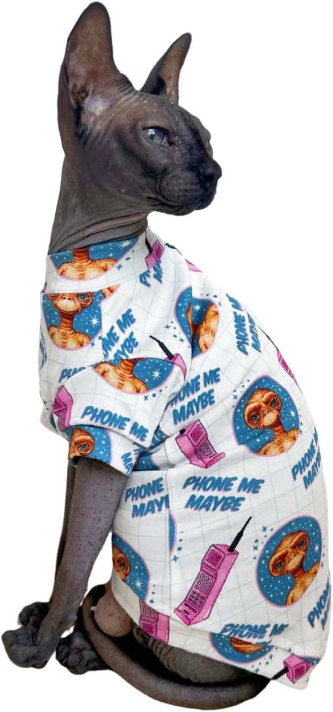 Limited Edition Sphynx Cat T-Shirts Elastic Hairless Cat Sweatshirt Pet Kitten Clothes Round Collar Kitten Shirts Vest Cats & Small Dogs Apparel (Alien, M (5.5-6.6 lbs))