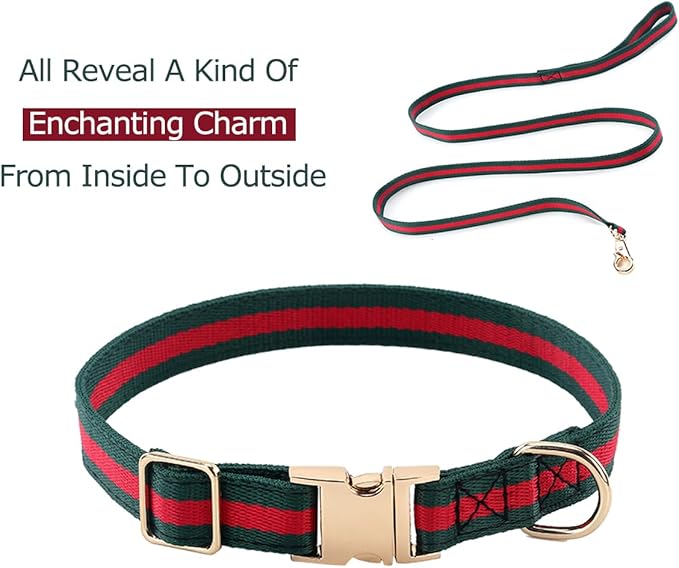 Stylish and Elegant Dog Collar,Adjustable Metal Belt Buckle, Durable High Density Fabric for Comfortable Pet Dog Collar and Dog Leash Set Packing for Big Dogs